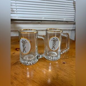 Gold-Trim Clear Glass Golf Beer Mugs - Set of 2